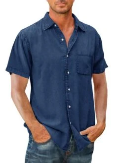 1-Pocket Casual Denim Shirt For Men -Rocka Style 1 pocket casual denim shirt for men denim shirt lestyleparfait 5