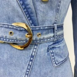 Belted Denim Blazer Women - Casual - Plain-Solid -Rocka Style belted denim blazer women casual plain solid denim blazer lestyleparfait 3