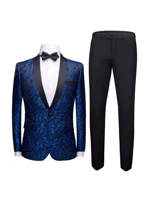 Blue Jacquard Two Piece Tuxedo Suit 1 Blue Jacquard Two Piece Tuxedo Suit