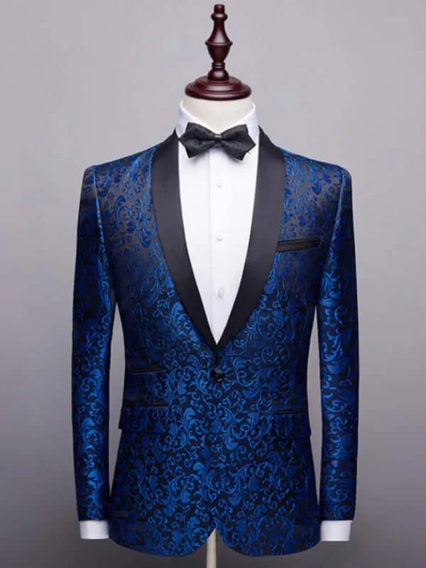 Blue Jacquard Two Piece Tuxedo Suit 2 Blue Jacquard Two Piece Tuxedo Suit - Image 2