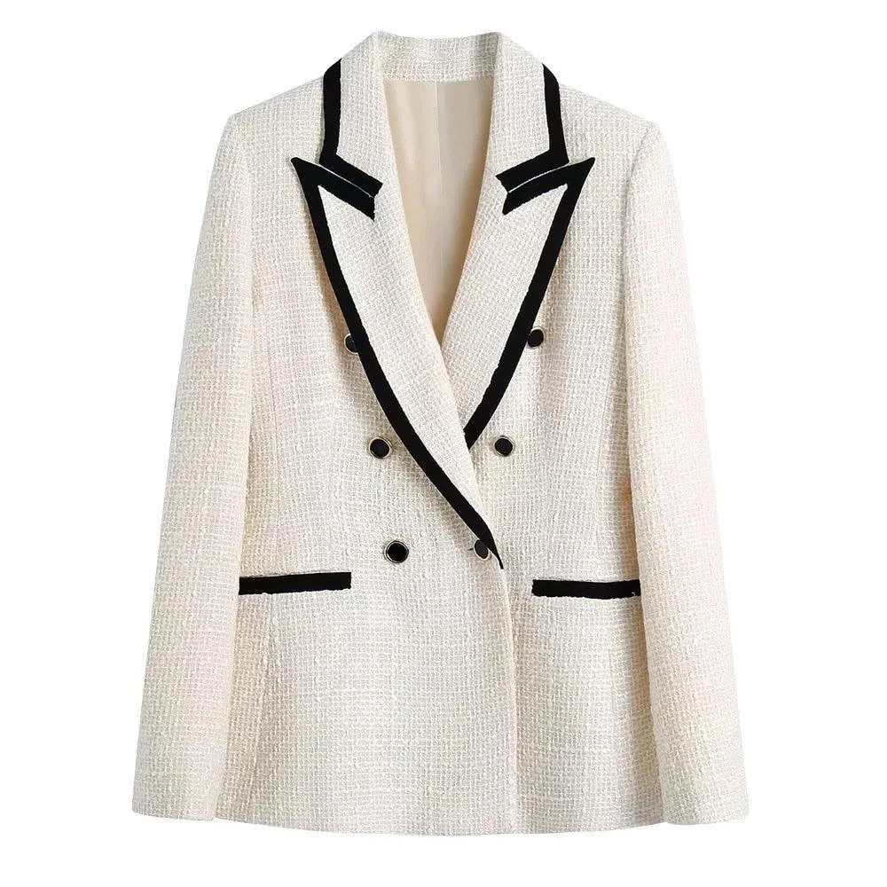 Chic Off-White Tweed Blazer Women - Vintage - Patchwork 1 Chic Off-White Tweed Blazer Women - Vintage - Patchwork