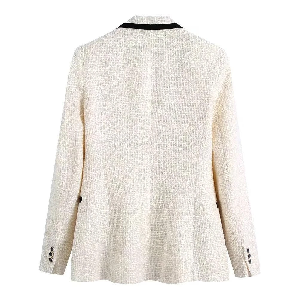 Chic Off-White Tweed Blazer Women - Vintage - Patchwork 2 Chic Off-White Tweed Blazer Women - Vintage - Patchwork - Image 2