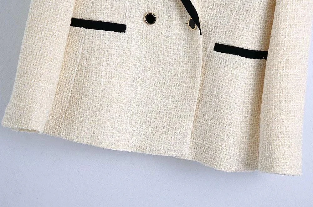 Chic Off-White Tweed Blazer Women - Vintage - Patchwork 7 Chic Off-White Tweed Blazer Women - Vintage - Patchwork - Image 7