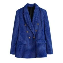 Rocka Style 4 Dark Blue Tweed Blazer Women - Casual - Plaid