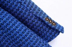 Dark Blue Tweed Blazer Women - Casual - Plaid -Rocka Style dark blue tweed blazer women casual plaid tweed blazer lestyleparfait 3