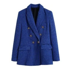 Dark Blue Tweed Blazer Women - Casual - Plaid -Rocka Style dark blue tweed blazer women casual plaid tweed blazer lestyleparfait 4