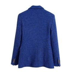 Dark Blue Tweed Blazer Women - Casual - Plaid -Rocka Style dark blue tweed blazer women casual plaid tweed blazer lestyleparfait 5