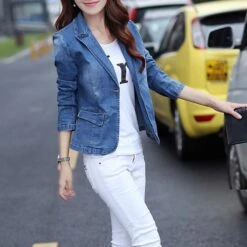 Denim Jean Blazer Women - Casual - Plain-Solid -Rocka Style denim jean blazer women casual plain solid denim blazer lestyleparfait 3