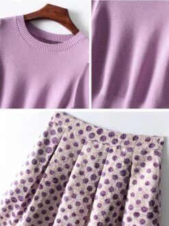 Dotted Pleated Skirt Outfit Set -Rocka Style dotted pleated skirt outfit set clothing set lestyleparfait 4