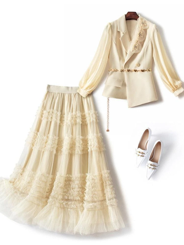 Elegant Outfit Set - Top And Mesh Skirt 1 Elegant Outfit Set - Top And Mesh Skirt