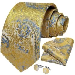 Gold Blue Paisley Necktie Set -Rocka Style gold blue paisley necktie set necktie lestyleparfait 3