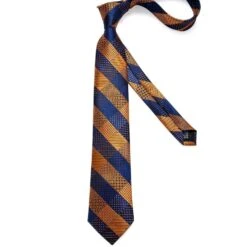 Gold Blue Striped Silk Necktie Set -Rocka Style gold blue striped silk necktie set necktie lestyleparfait 5