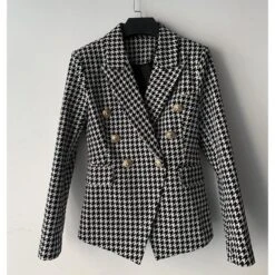 Houndstooth Blazer Women - Casual - Plaid -Rocka Style houndstooth blazer women casual plaid double breasted blazer lestyleparfait 3