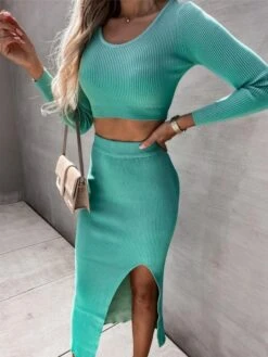 Knitted 2-Piece Outfit Set With Slit 15 Knitted 2-Piece Outfit Set With Slit -Rocka Style knitted 2 piece outfit set with slit clothing set lestyleparfait 7
