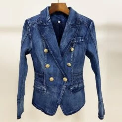 Lion Buttons Denim Blazer Women - Casual - Plain-Solid -Rocka Style lion buttons denim blazer women casual plain solid denim blazer lestyleparfait 4