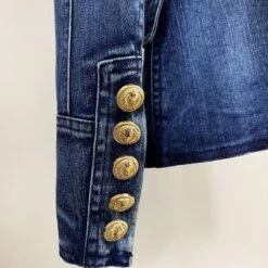 Lion Buttons Denim Blazer Women - Casual - Plain-Solid -Rocka Style lion buttons denim blazer women casual plain solid denim blazer lestyleparfait 6