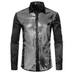 Rocka Style 24 Luxury Sequins Silk Shirt For Men