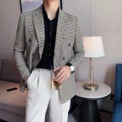 Men Blazer - Double-Breasted Houndstooth Blazer -Rocka Style men blazer double breasted houndstooth blazer double breasted blazer lestyleparfait 7