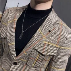 Men Blazer - Plaid Houndstooth Blazer -Rocka Style men blazer plaid houndstooth blazer plaid blazer lestyleparfait 5
