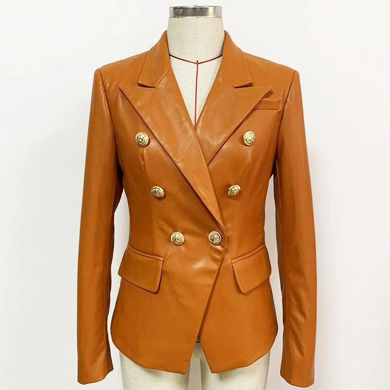 Orange Leather Blazer Women - Formal-Business - Plain-Solid 1 Orange Leather Blazer Women - Formal-Business - Plain-Solid