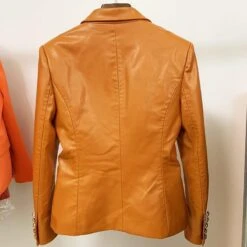 Orange Leather Blazer Women - Formal-Business - Plain-Solid 7 Orange Leather Blazer Women - Formal-Business - Plain-Solid -Rocka Style orange leather blazer women formal business plain solid leather blazer lestyleparfait 3