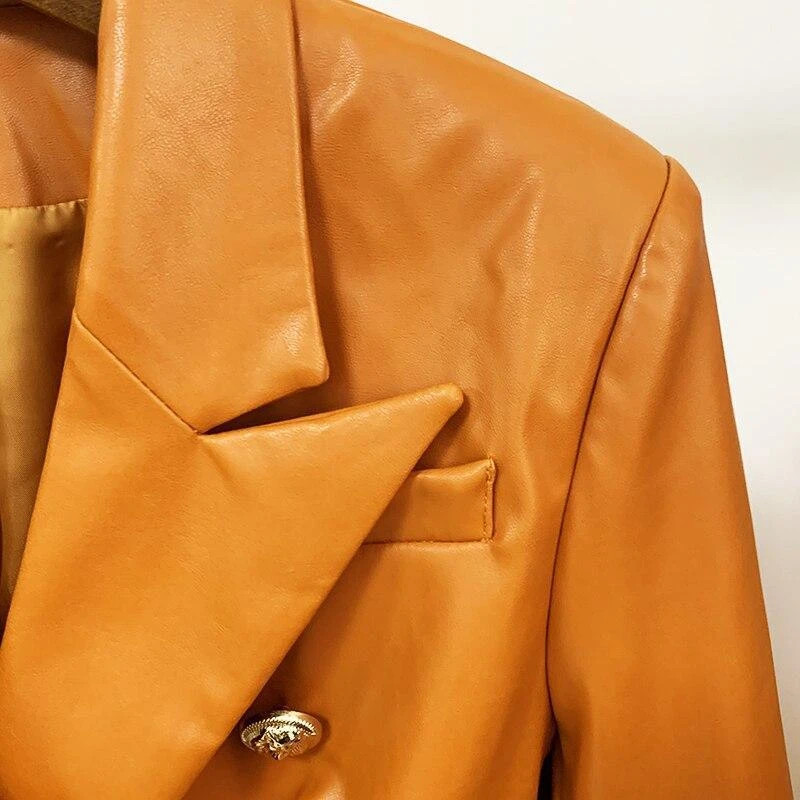 Orange Leather Blazer Women - Formal-Business - Plain-Solid 5 Orange Leather Blazer Women - Formal-Business - Plain-Solid - Image 5