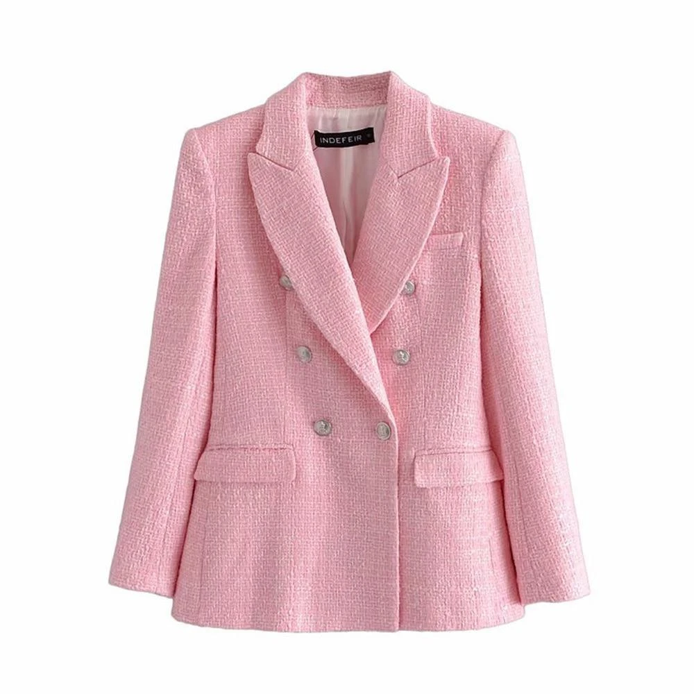 Pink Tweed Blazer Women - Formal-Business - Plain-Solid 1 Pink Tweed Blazer Women - Formal-Business - Plain-Solid