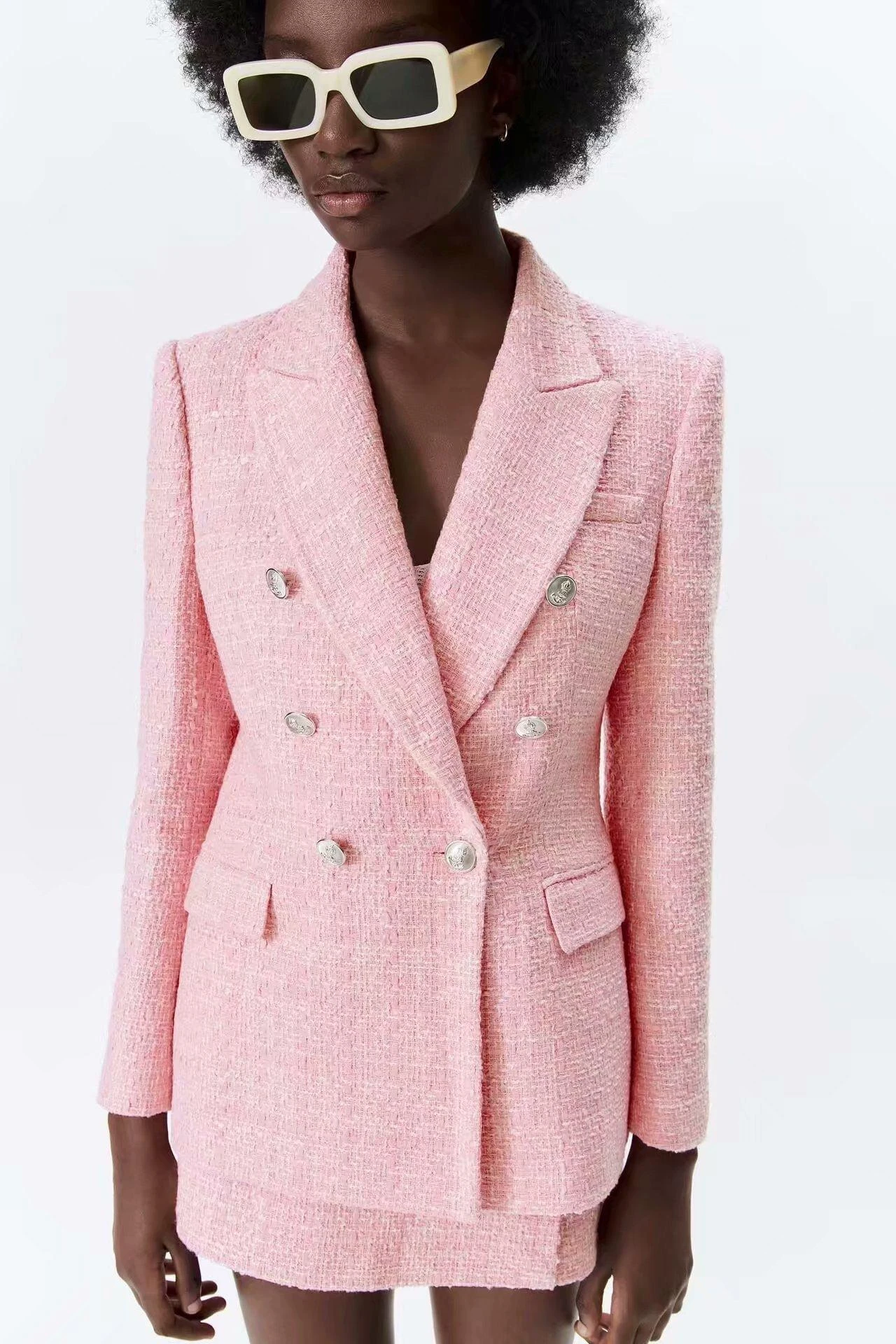 Pink Tweed Blazer Women - Formal-Business - Plain-Solid 3 Pink Tweed Blazer Women - Formal-Business - Plain-Solid - Image 3
