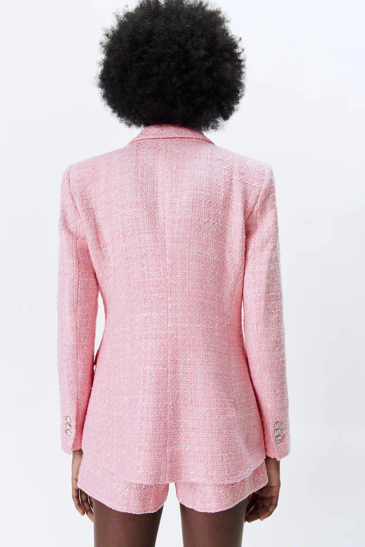 Pink Tweed Blazer Women - Formal-Business - Plain-Solid 4 Pink Tweed Blazer Women - Formal-Business - Plain-Solid - Image 4