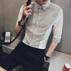 Polka Dots Casual Shirt For Men -Rocka Style polka dots casual shirt for men long sleeve shirt lestyleparfait 3