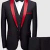 Red Lapel Collar Three Piece Tuxedo Suit