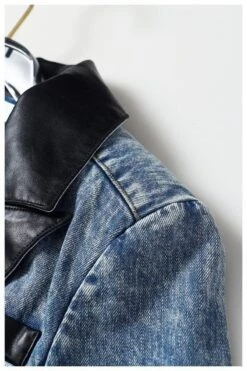 Streetwear Leather Collar Denim Blazer Women - Casual - Plain-Solid -Rocka Style streetwear leather collar denim blazer women casual plain solid denim blazer lestyleparfait 3