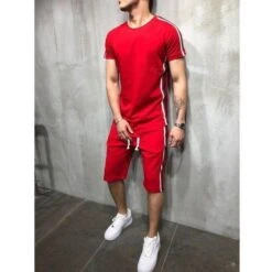 Striped Casual Tracksuit Shorts Set For Men -Rocka Style striped casual tracksuit shorts set for men tracksuit lestyleparfait 3