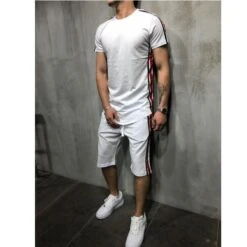 Striped Casual Tracksuit Shorts Set For Men -Rocka Style striped casual tracksuit shorts set for men tracksuit lestyleparfait 7