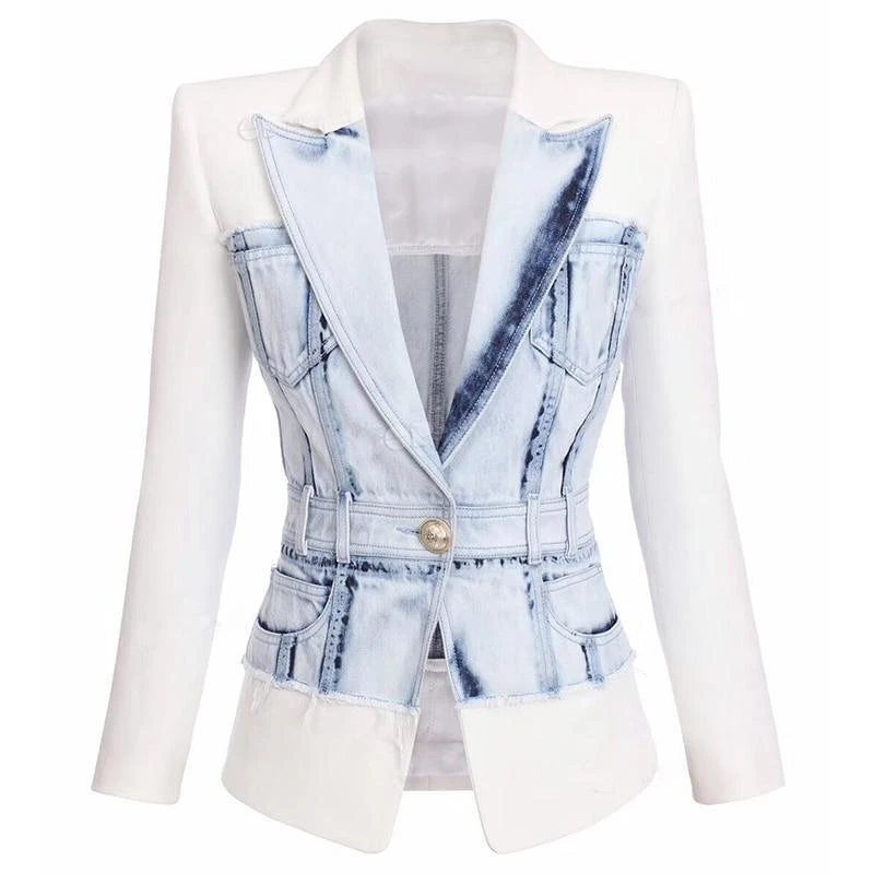 Stylish Patchwork Denim Blazer Women - Casual - Patchwork 1 Stylish Patchwork Denim Blazer Women - Casual - Patchwork