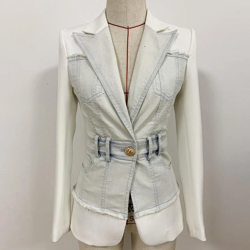 Stylish Patchwork Denim Blazer Women - Casual - Patchwork 2 Stylish Patchwork Denim Blazer Women - Casual - Patchwork - Image 2