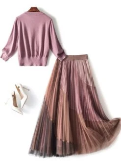 Sweater Skirt Outfit Set With Diamonds -Rocka Style sweater skirt outfit set with diamonds clothing set lestyleparfait 5