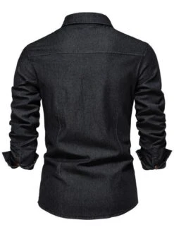 Two-Pocket Denim Men Shirt 9 Two-Pocket Denim Men Shirt -Rocka Style two pocket denim men shirt long sleeve shirt lestyleparfait 3