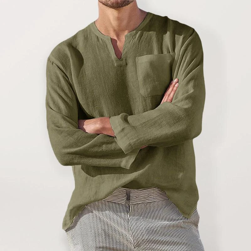 V-Neck Linen Shirt For Men 1 V-Neck Linen Shirt For Men