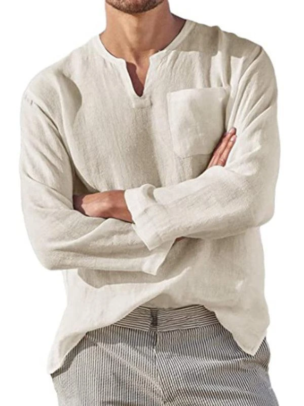 V-Neck Linen Shirt For Men 20 V-Neck Linen Shirt For Men - Image 20