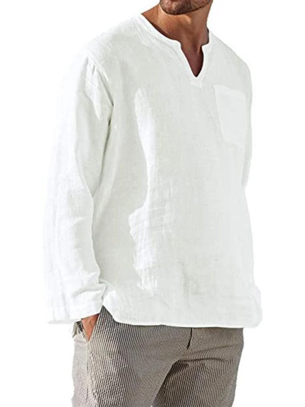 V-Neck Linen Shirt For Men 7 V-Neck Linen Shirt For Men - Image 7