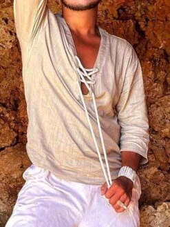 Voyager V-Neck Men Shirt -Rocka Style voyager v neck men shirt casual shirt lestyleparfait 3