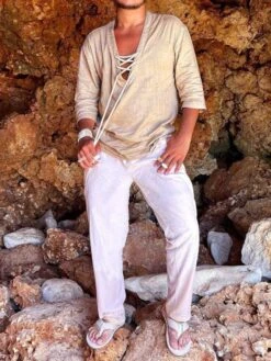 Voyager V-Neck Men Shirt -Rocka Style voyager v neck men shirt casual shirt lestyleparfait 4