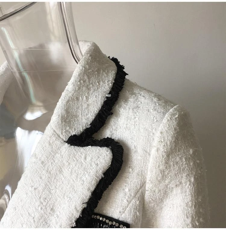 White Tweed Blazer Women - Formal-Business - Plain-Solid 7 White Tweed Blazer Women - Formal-Business - Plain-Solid - Image 7