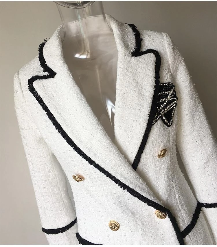 White Tweed Blazer Women - Formal-Business - Plain-Solid 9 White Tweed Blazer Women - Formal-Business - Plain-Solid - Image 9