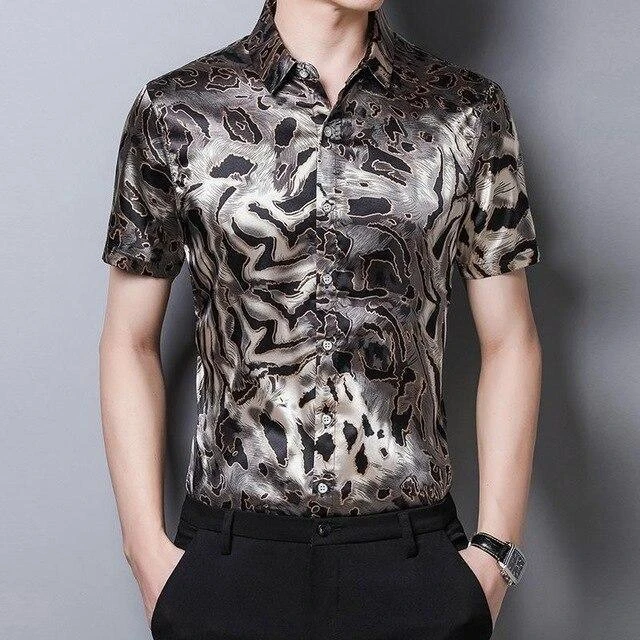 Wild Print Satin Silk Shirt For Men 3 Wild Print Satin Silk Shirt For Men - Image 3